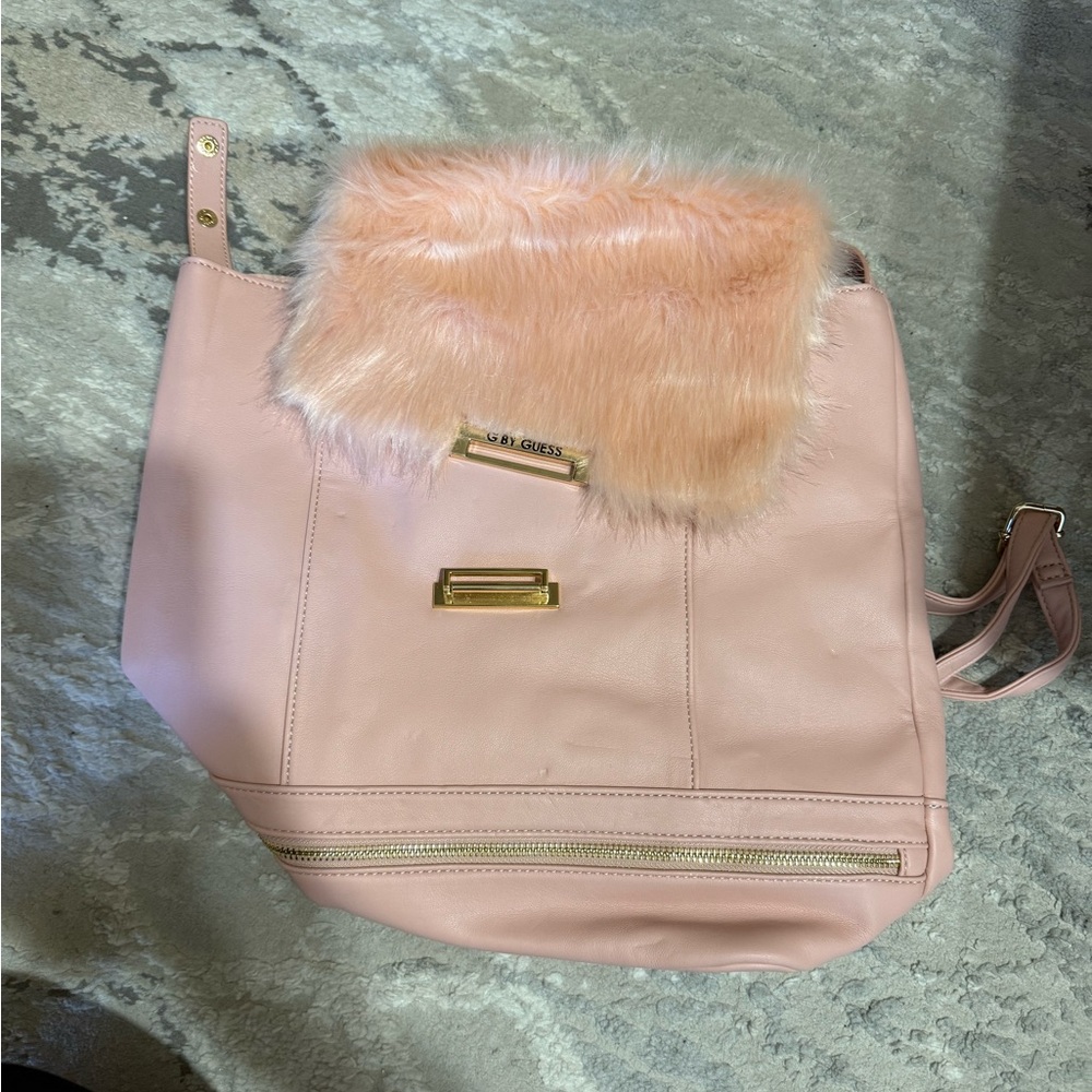 GUESS Blush Pink Backpack with Faux Fur